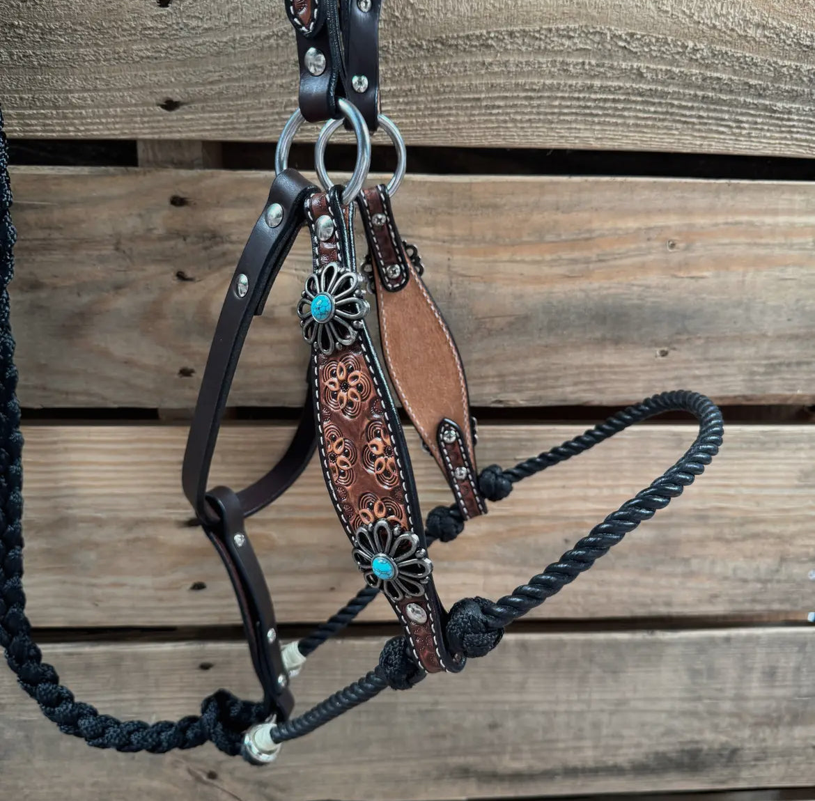 Floral Tooled Lariat & Leather Combo Halter