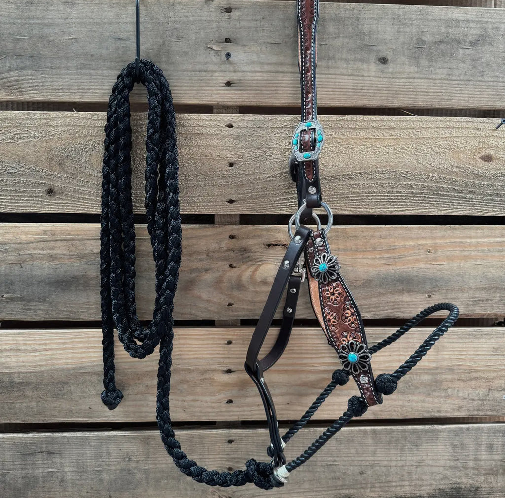 Floral Tooled Lariat & Leather Combo Halter