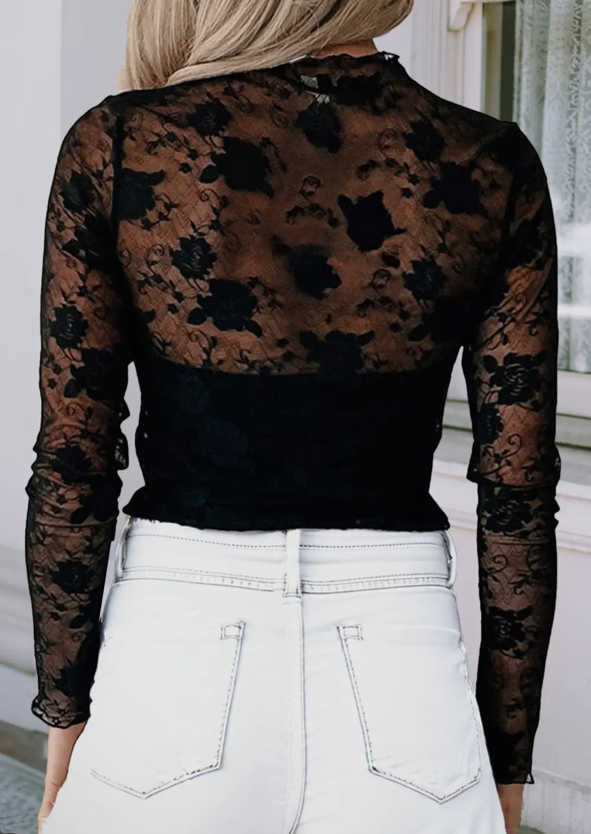 Mesh floral long sleeve top